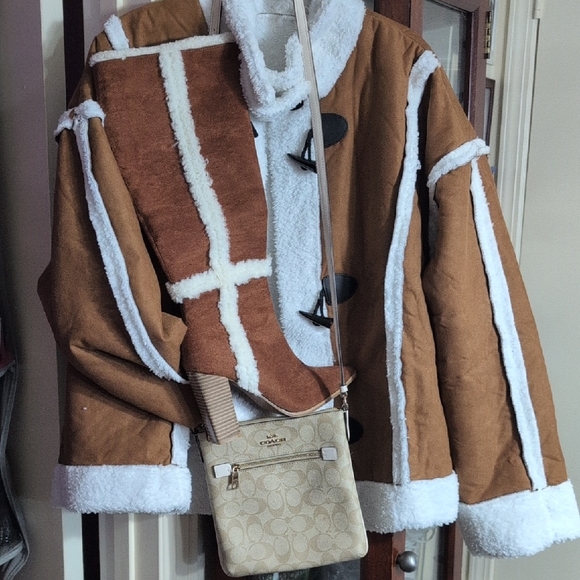 Brown and White Shearling Coat with Matching Boots Suede & Lamb NWOT. - Picture 7 of 7
